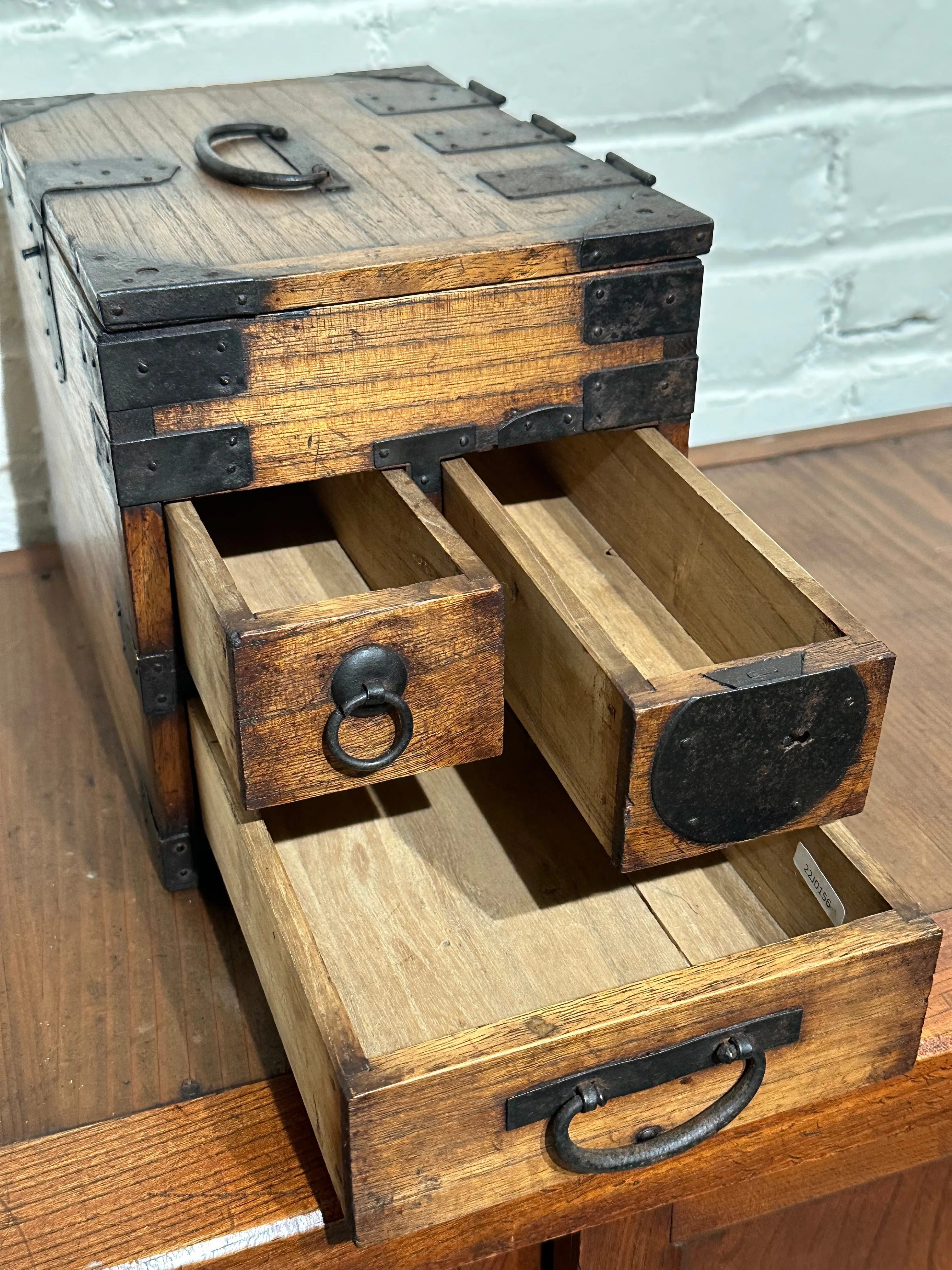 Antique Japanese Meiji Era Kiri Wood Suzuribako Calligraphy Tansu Chest 10"