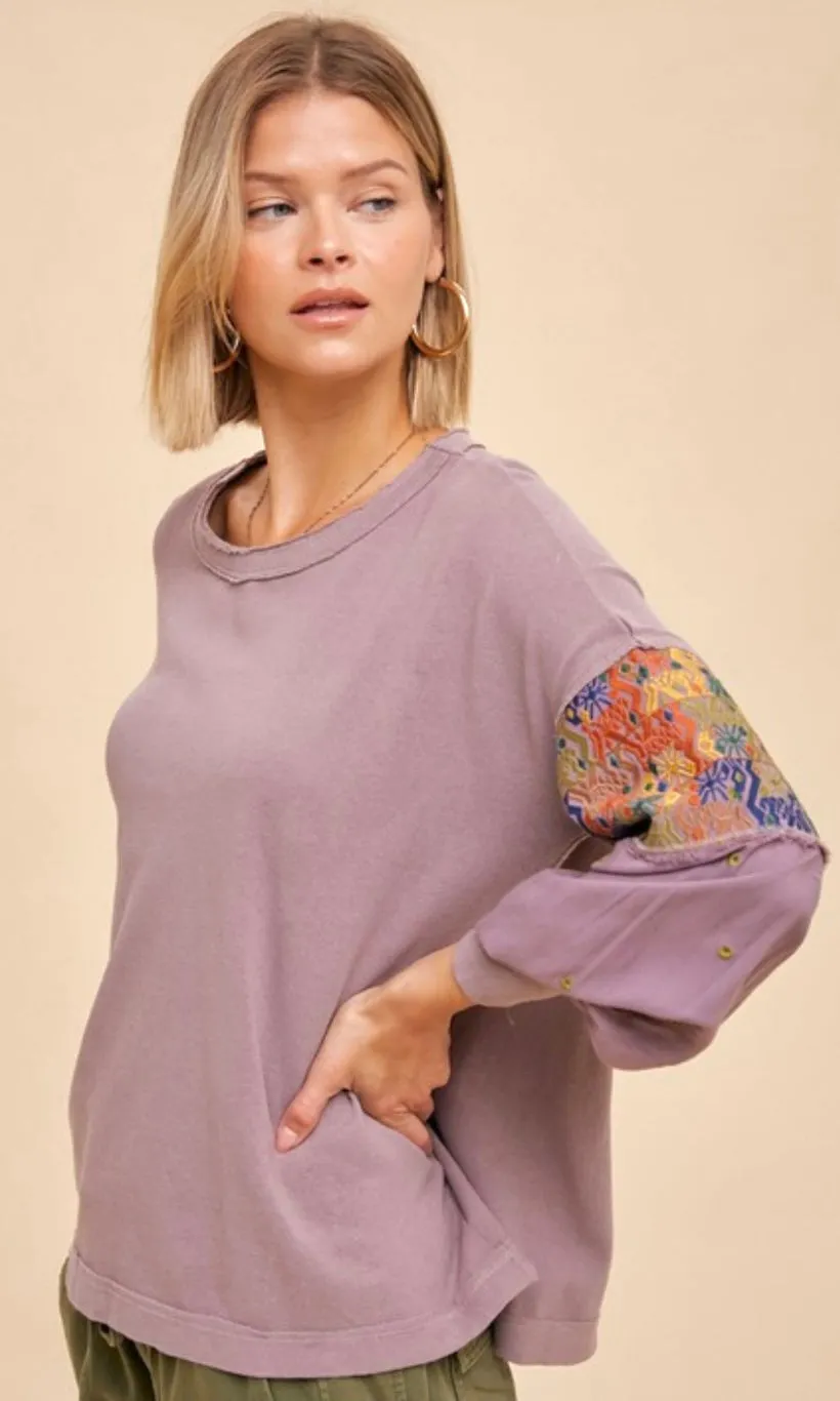 Arnan Charcoal Floral Embroidery Knit Top