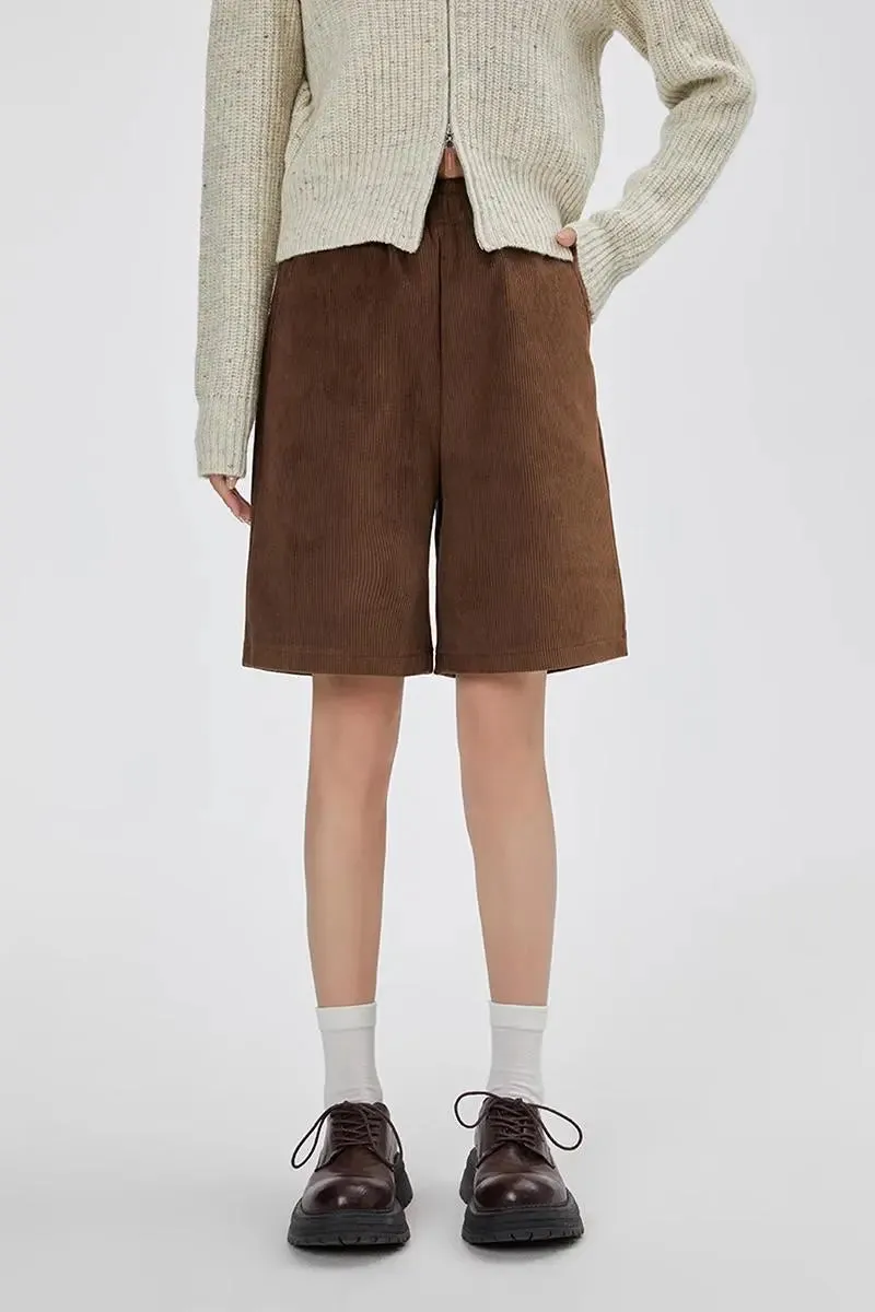 Corduroy High-Waisted Bermuda Shorts