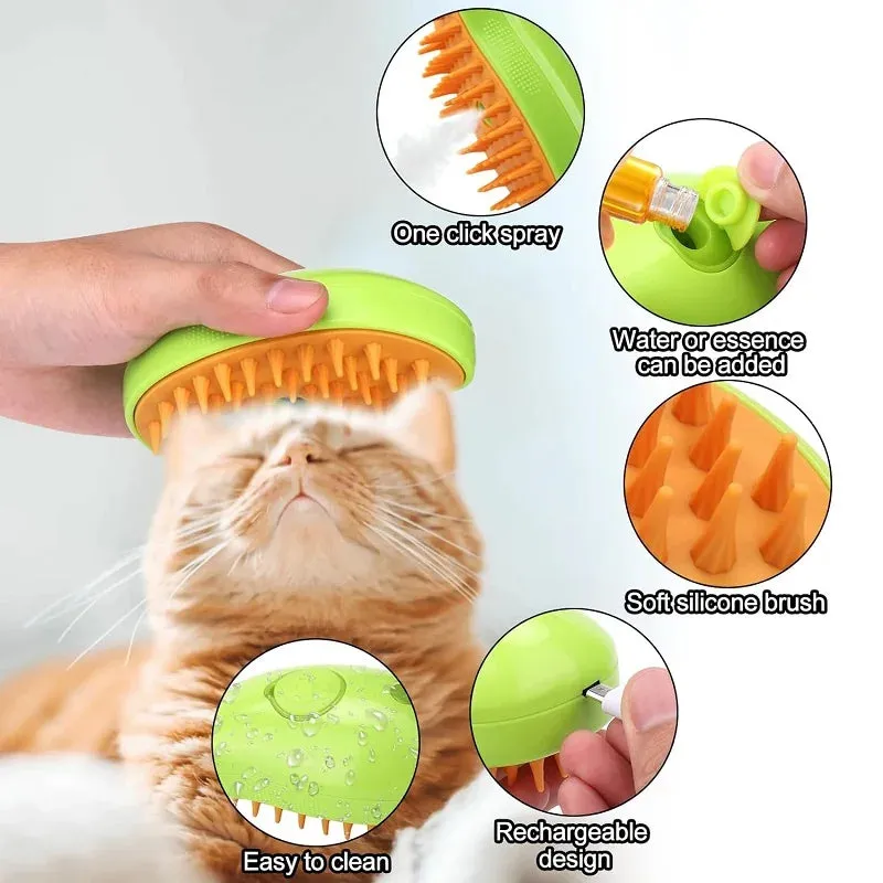 Dog Cat Steamy Brush Steam Brush Electric Sprayer for Massage Pet Grooming tool Shedding 3 in 1 Electric Sprays Massage Combs
