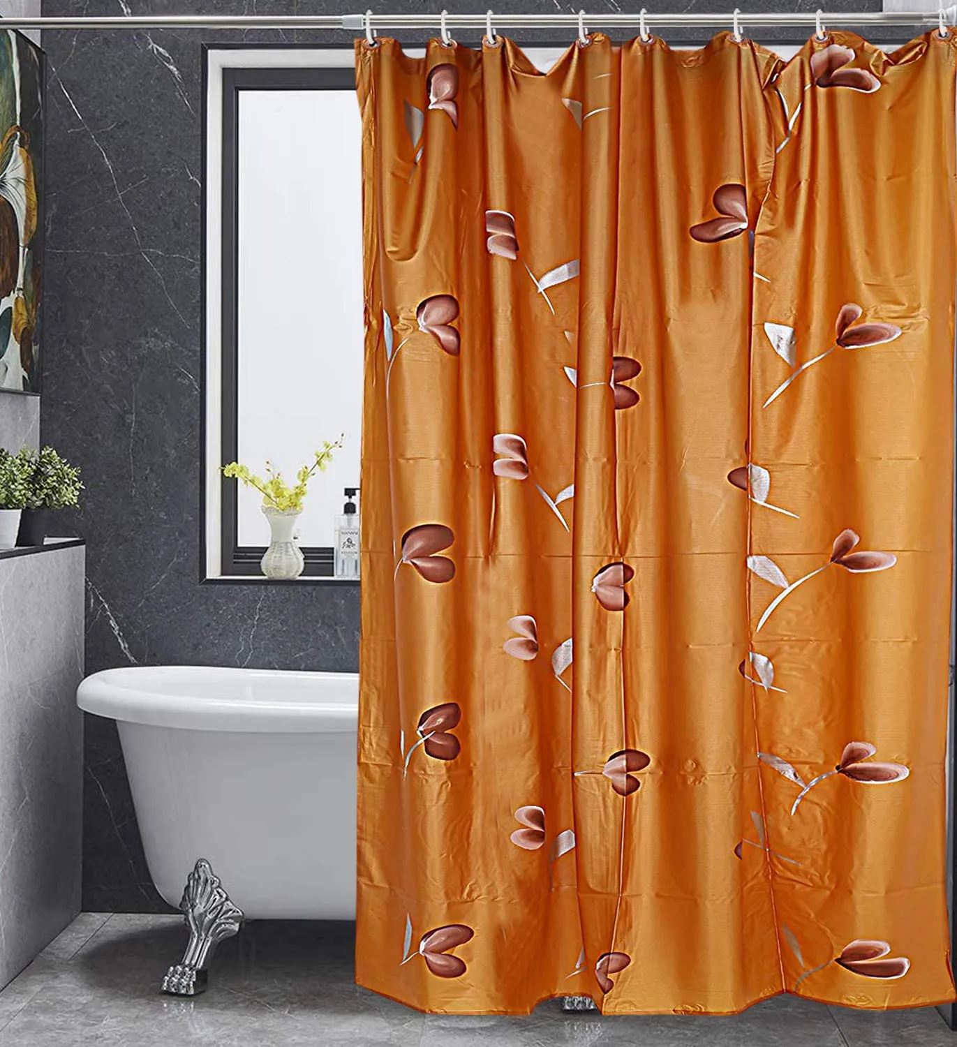 Kuber Industries Shower Curtain & Bathmat Set | Non-Slip Bath mats for Bathroom | Easy-Slide Curtains | Polyester Curtain or Bathmat for Bath Décor | XTL377-3T | 6 Pcs Set | Multicolor