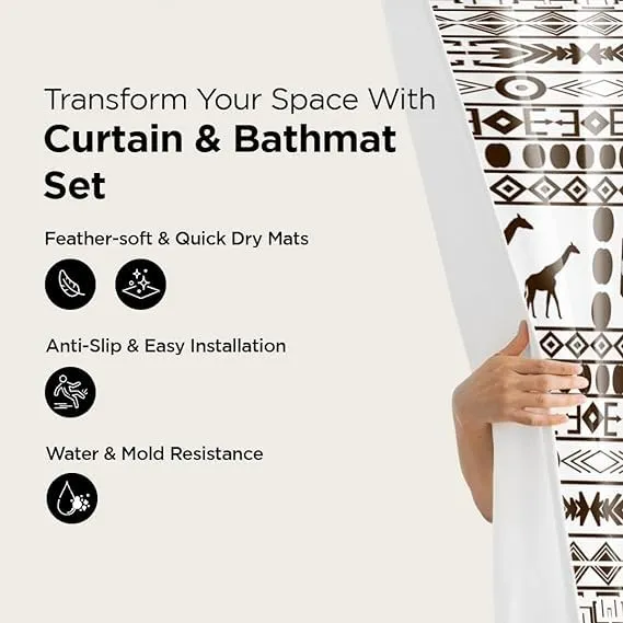 Kuber Industries Shower Curtain & Bathmat Set | Non-Slip Bath mats for Bathroom | Easy-Slide Curtains | Polyester Curtain or Bathmat for Bath Décor | YF314-3T | 6 Pcs Set | Multicolor