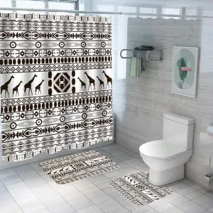 Kuber Industries Shower Curtain & Bathmat Set | Non-Slip Bath mats for Bathroom | Easy-Slide Curtains | Polyester Curtain or Bathmat for Bath Décor | YF314-3T | 6 Pcs Set | Multicolor