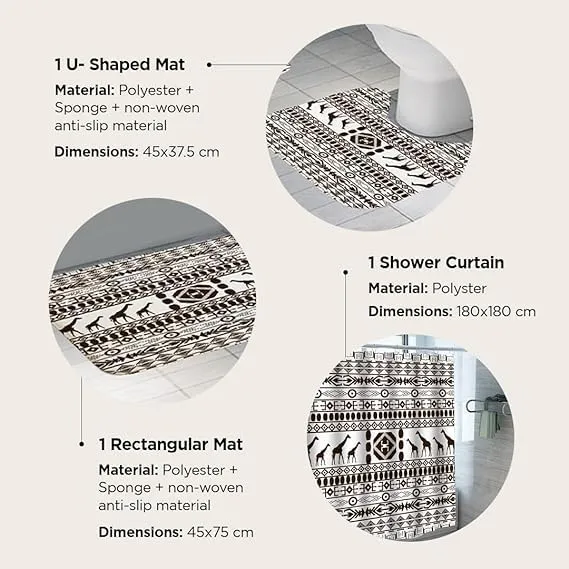 Kuber Industries Shower Curtain & Bathmat Set | Non-Slip Bath mats for Bathroom | Easy-Slide Curtains | Polyester Curtain or Bathmat for Bath Décor | YF314-3T | 6 Pcs Set | Multicolor
