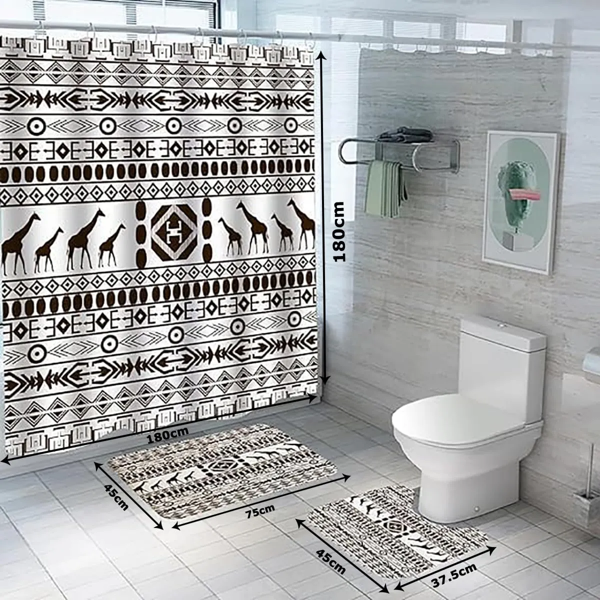 Kuber Industries Shower Curtain & Bathmat Set | Non-Slip Bath mats for Bathroom | Easy-Slide Curtains | Polyester Curtain or Bathmat for Bath Décor | YF314-3T | 6 Pcs Set | Multicolor