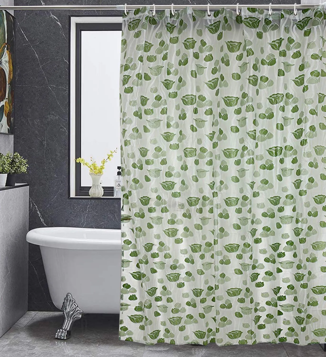 Kuber Industries Shower Curtain & Bathmat Set | Non-Slip Bath mats for Bathroom | Easy-Slide Curtains | Polyester Curtain or Bathmat for Bath Décor | YF9-3T | 18 Pcs Set | Multicolor