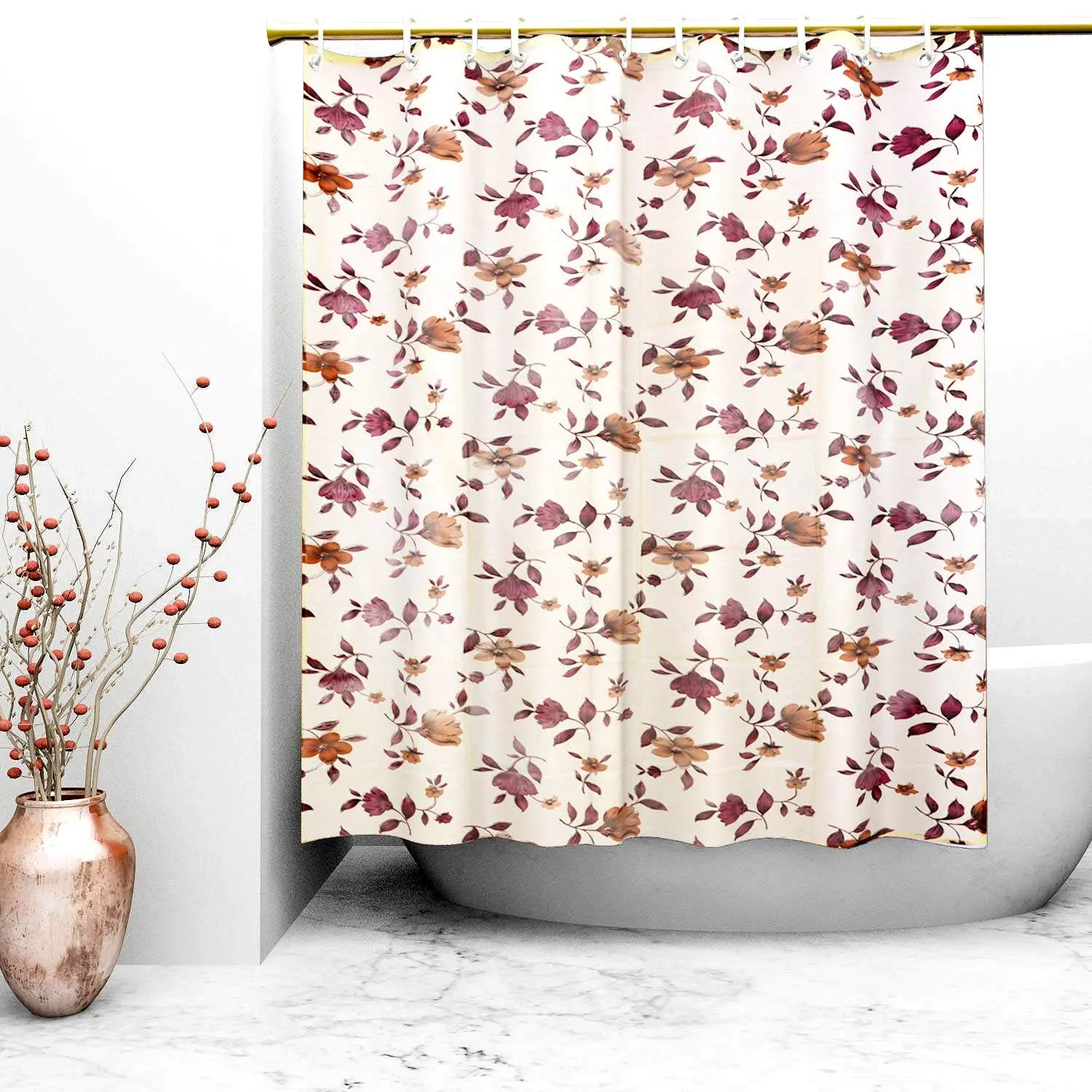Kuber Industries Shower Curtain & Bathmat Set | Non-Slip Bath mats for Bathroom | Easy-Slide Curtains | Polyester Curtain or Bathmat for Bath Décor | YX0154-3T | 9 Pcs Set | Multicolor