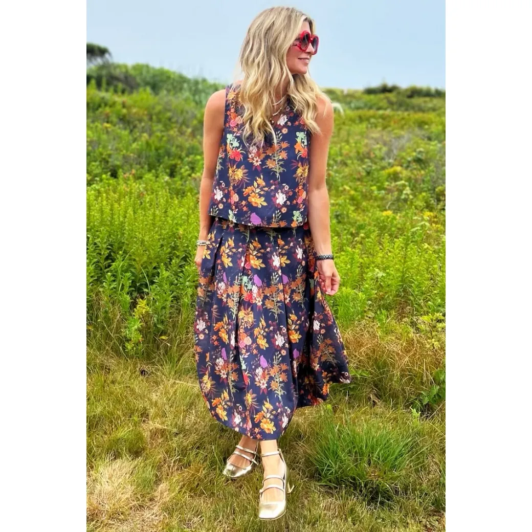 SAMPLE - Le V Mod Top - Navy Botanicals