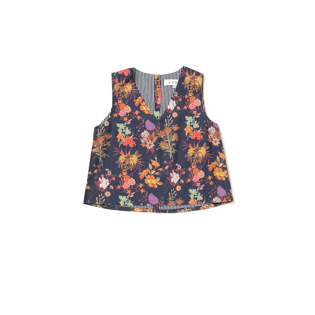SAMPLE - Le V Mod Top - Navy Botanicals