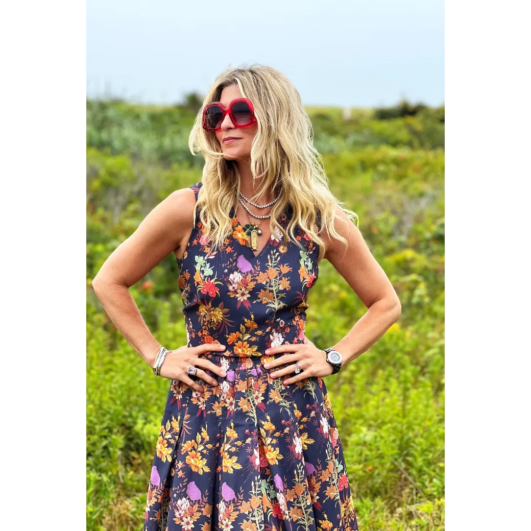 SAMPLE - Le V Mod Top - Navy Botanicals